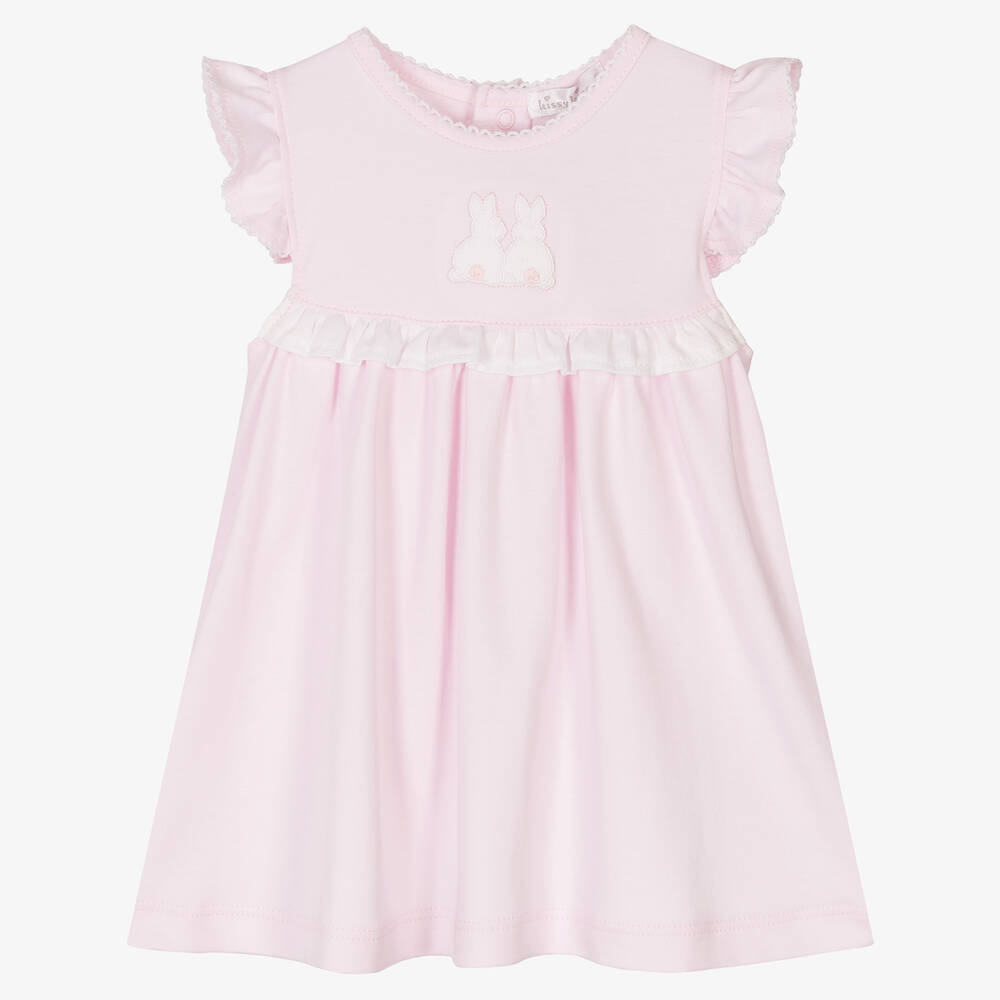 Kissy Kissy-Baby Girls Pink Piqué Bunny Rabbits Dress | Childrensalon Outlet