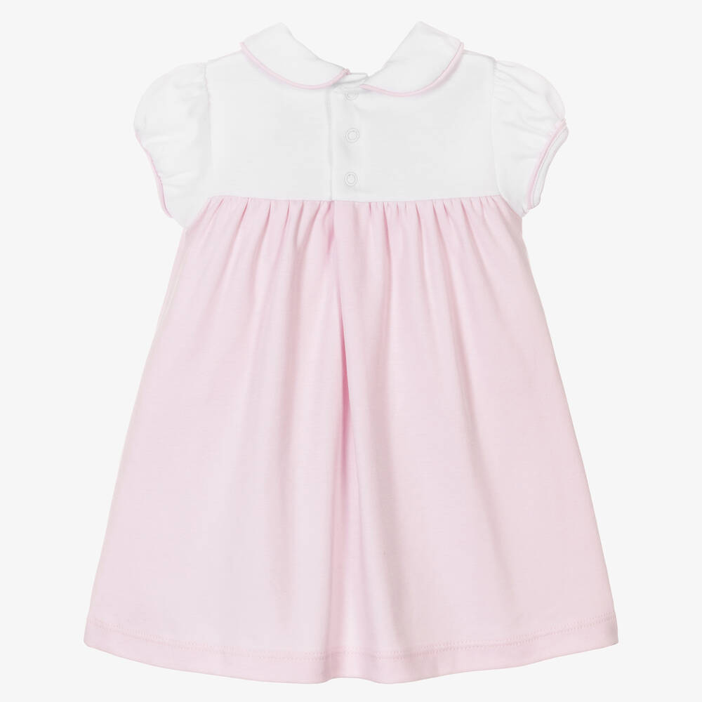 كيسي كيسي-فستان قطن بيما لون زهري وأبيض للمولودات | Childrensalon Outlet