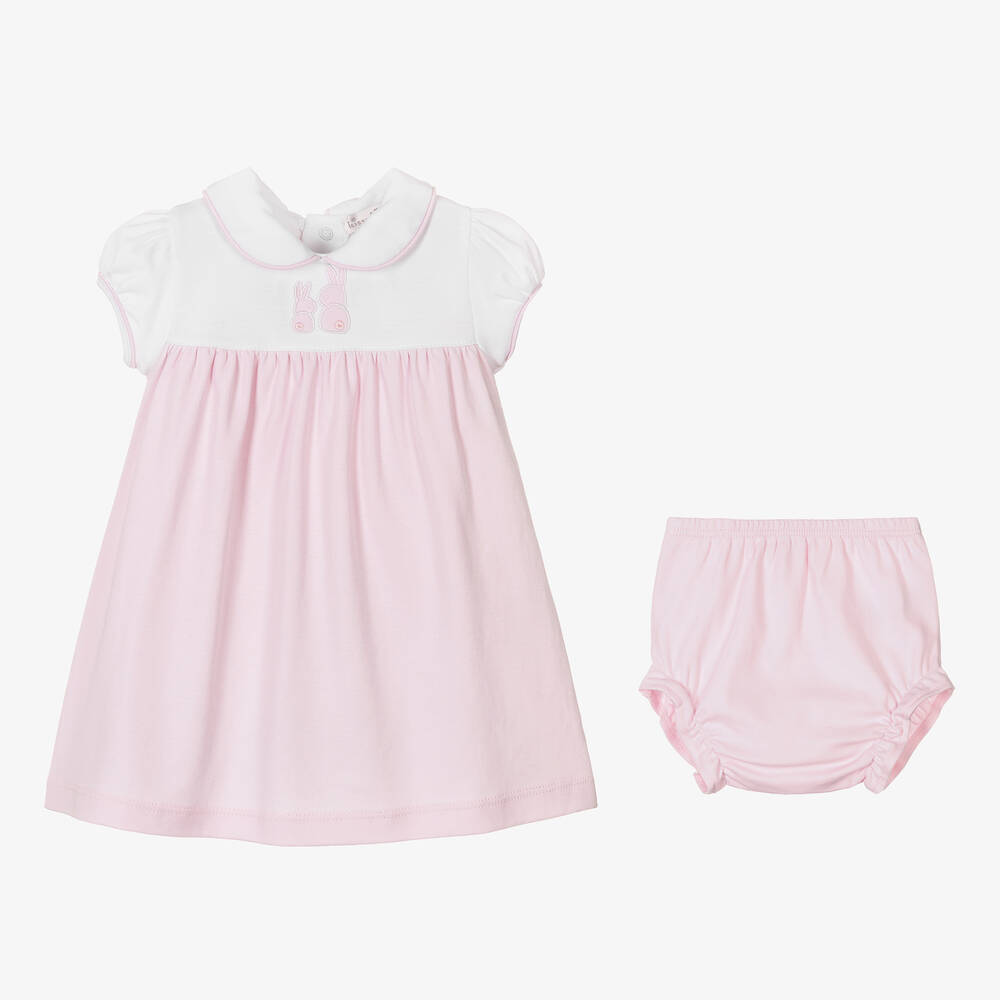 كيسي كيسي-فستان قطن بيما لون زهري وأبيض للمولودات | Childrensalon Outlet