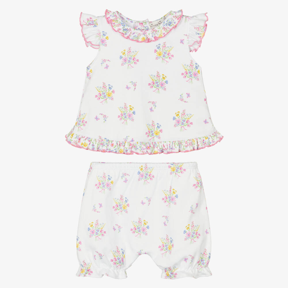 Kissy Kissy-Baby Girls White Pima Cotton Floral Shorts Set | Childrensalon Outlet
