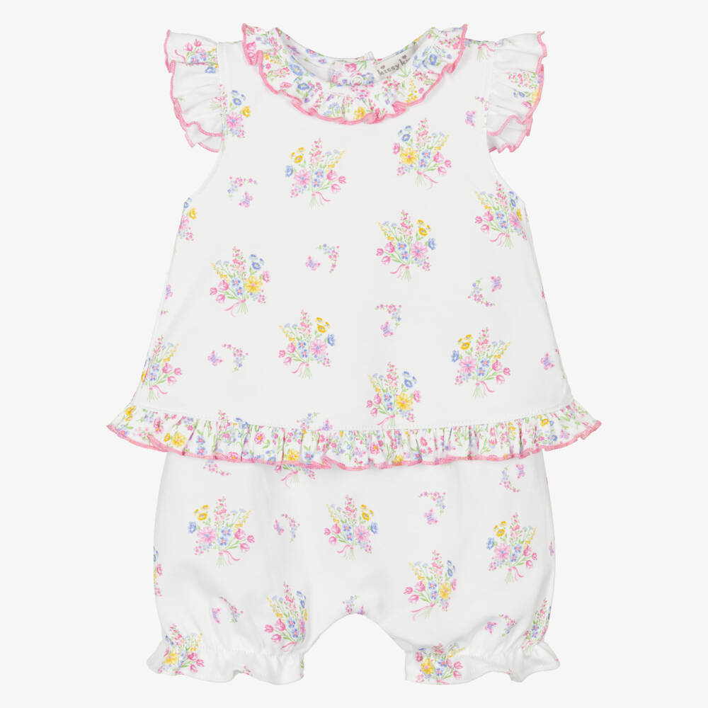 Kissy Kissy-Baby Girls White Pima Cotton Floral Shorts Set | Childrensalon Outlet