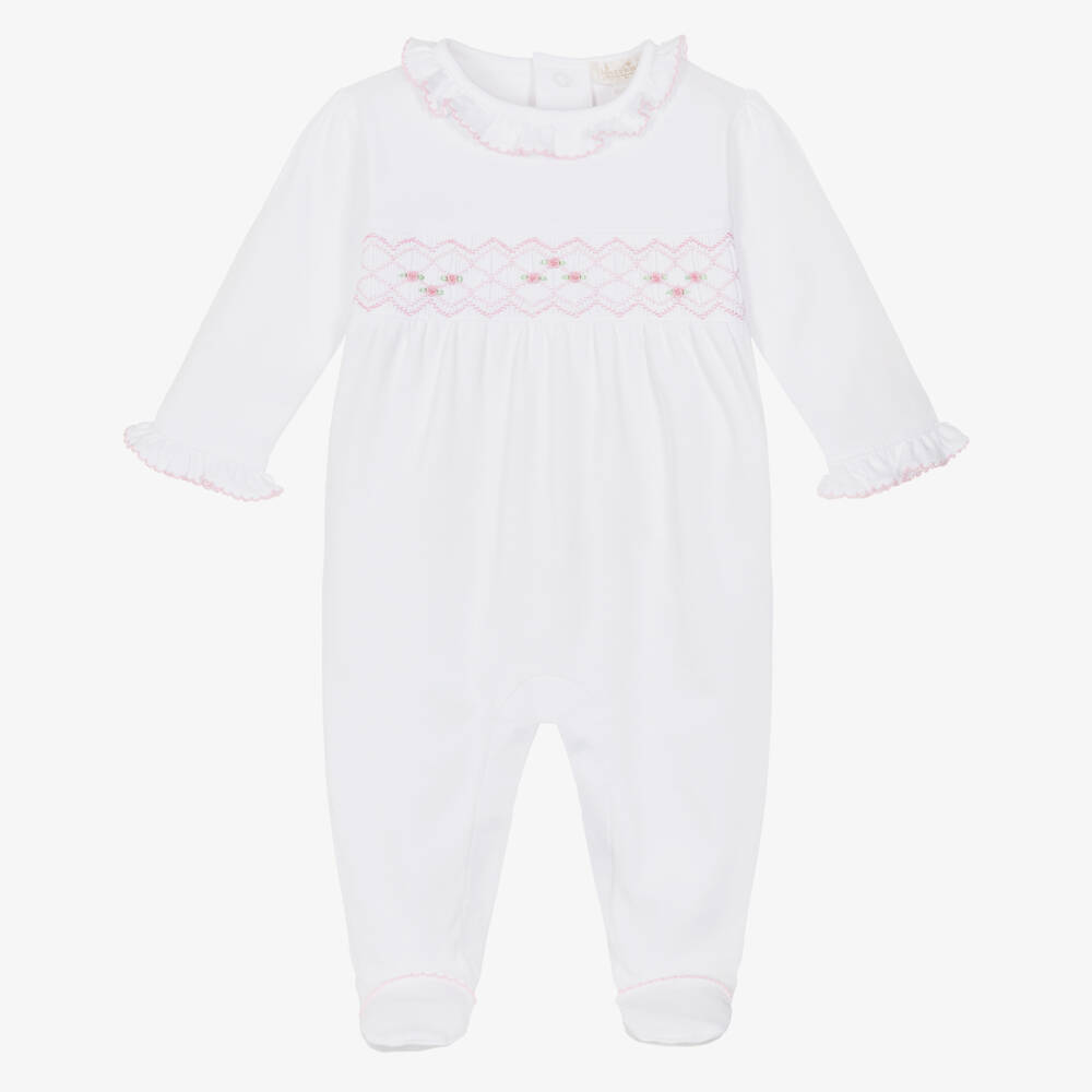 Kissy Kissy-Baby Girls White Pima Cotton Hand-Smocked Babygrow | Childrensalon Outlet