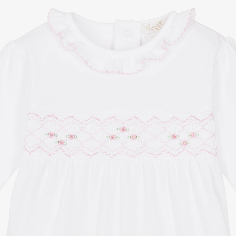Kissy Kissy-Baby Girls White Pima Cotton Hand-Smocked Babygrow | Childrensalon Outlet