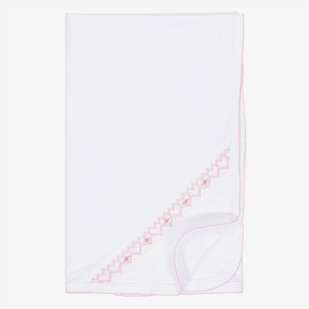 Kissy Kissy-Baby Girls White Pima Cotton Hand-Smocked Blanket (73cm) | Childrensalon Outlet