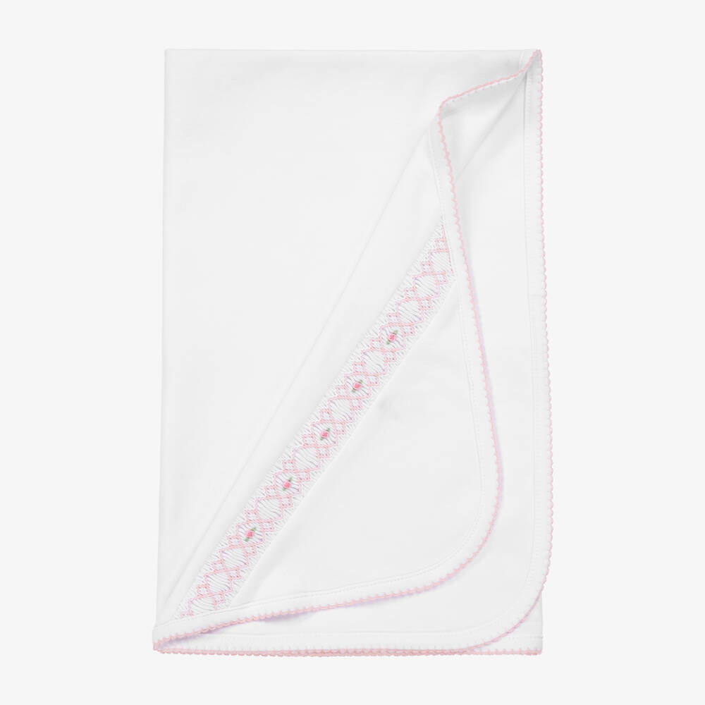Kissy Kissy-Baby Girls White Pima Cotton Summer Blanket (73cm) | Childrensalon Outlet