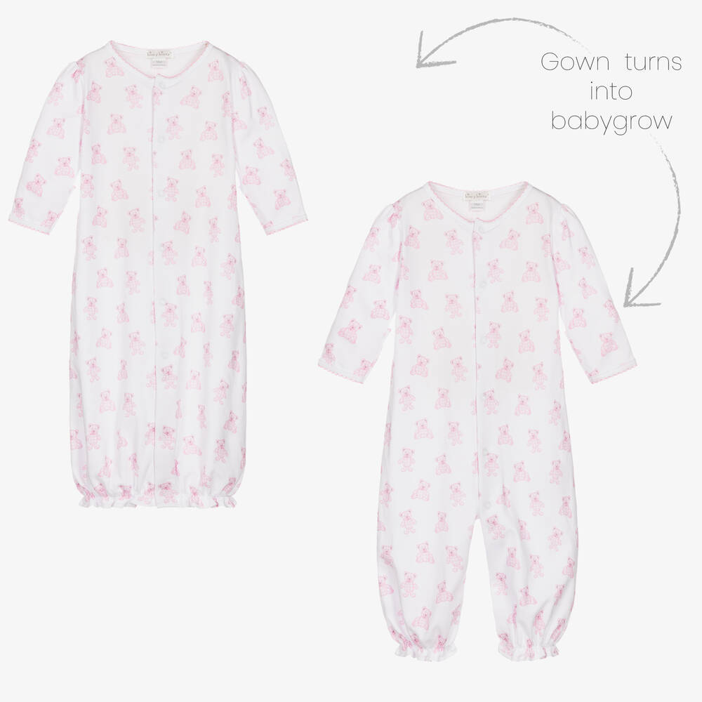 Kissy Kissy - Baby Girls White & Pink Beary Plaid Converter Gown | Childrensalon