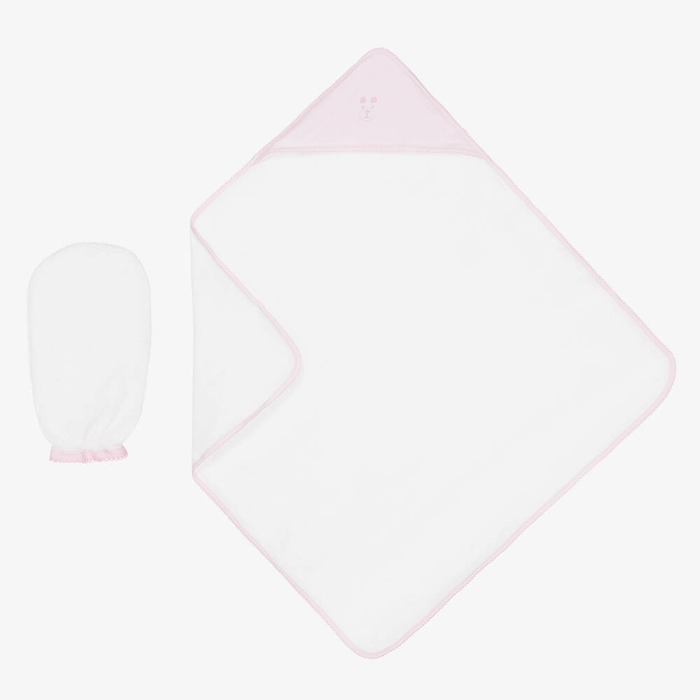 Kissy Kissy - Baby Girls White & Pink Beary Plaid Hooded Towel Set | Childrensalon