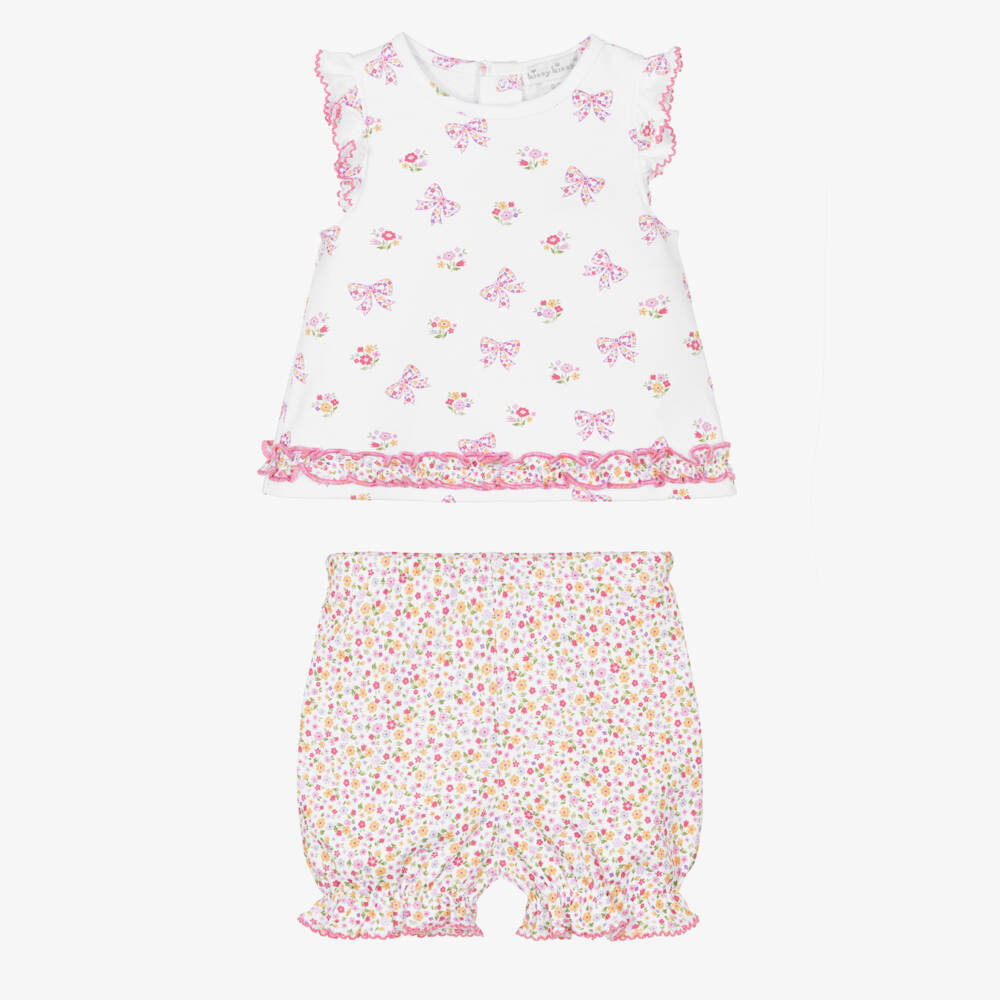 Kissy Kissy-Baby Girls White & Pink Cotton Blossoming Bows Shorts Set | Childrensalon Outlet