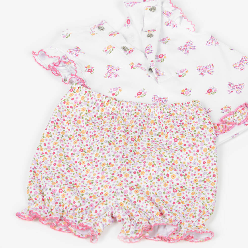 Kissy Kissy-Baby Girls White & Pink Cotton Blossoming Bows Shorts Set | Childrensalon Outlet