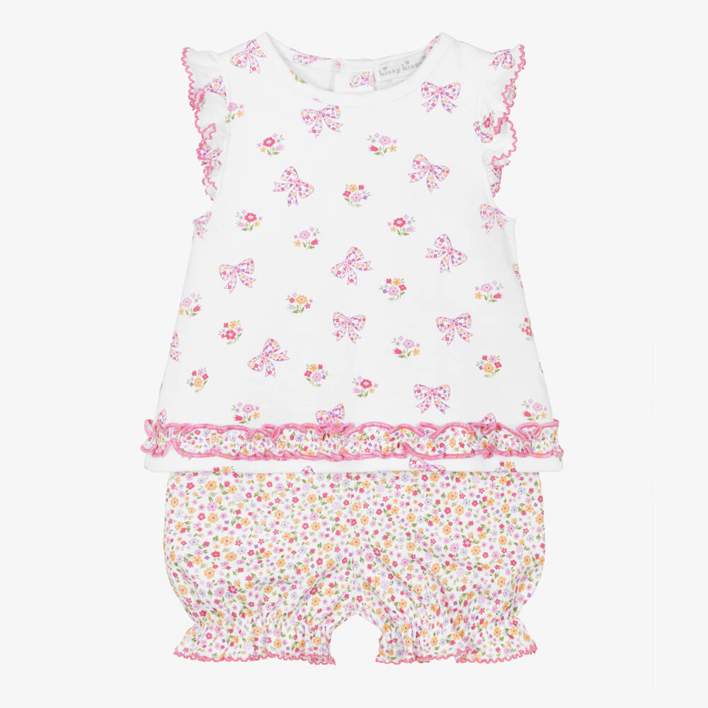 Kissy Kissy-Baby Girls White & Pink Cotton Blossoming Bows Shorts Set | Childrensalon Outlet