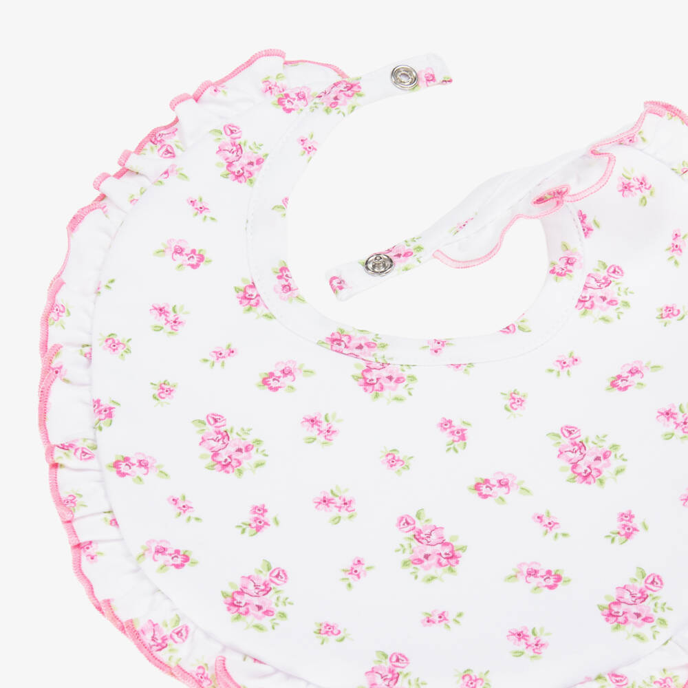 Kissy Kissy-Baby Girls White & Pink Roses and Blooms Pima Cotton Bib | Childrensalon Outlet