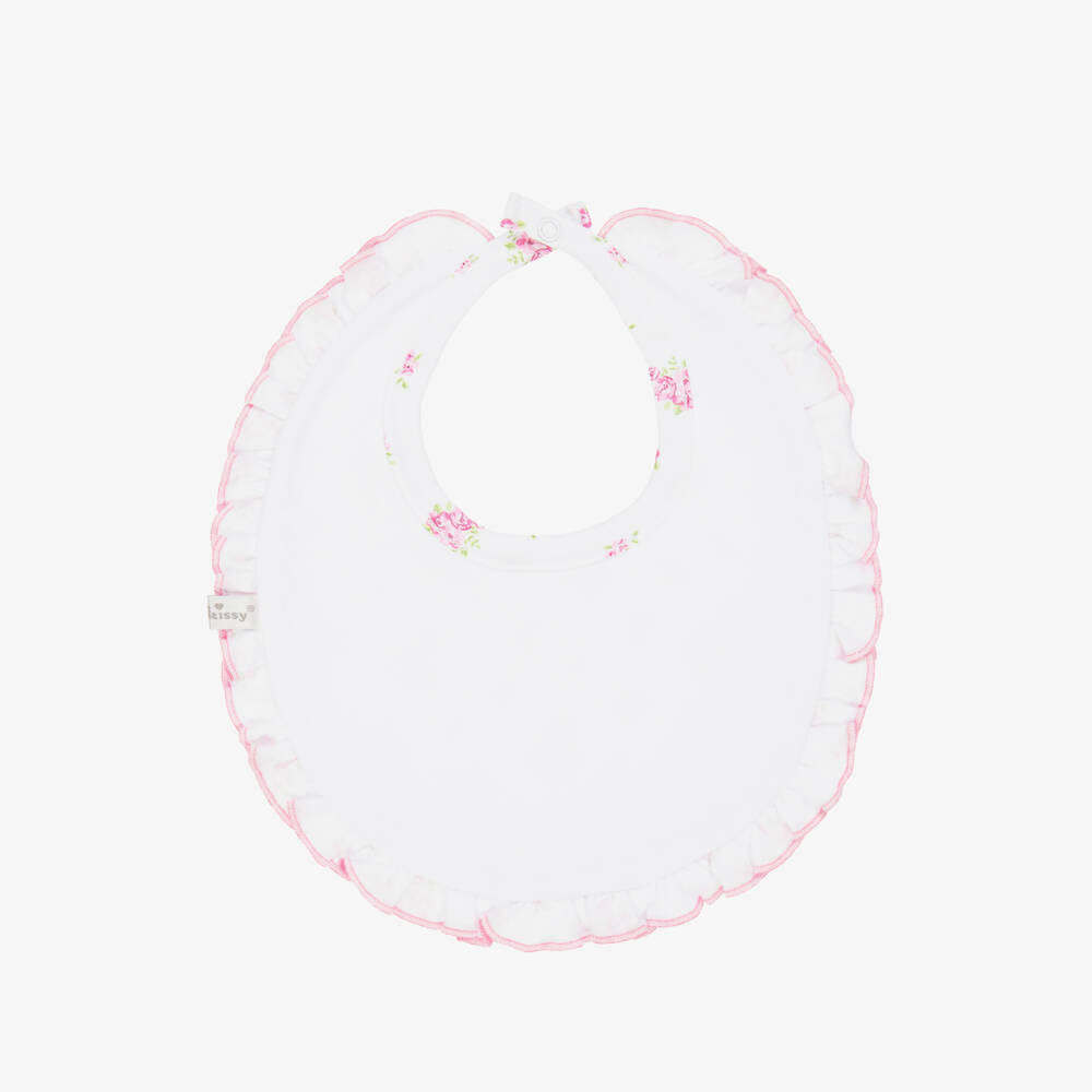Kissy Kissy-Baby Girls White & Pink Roses and Blooms Pima Cotton Bib | Childrensalon Outlet
