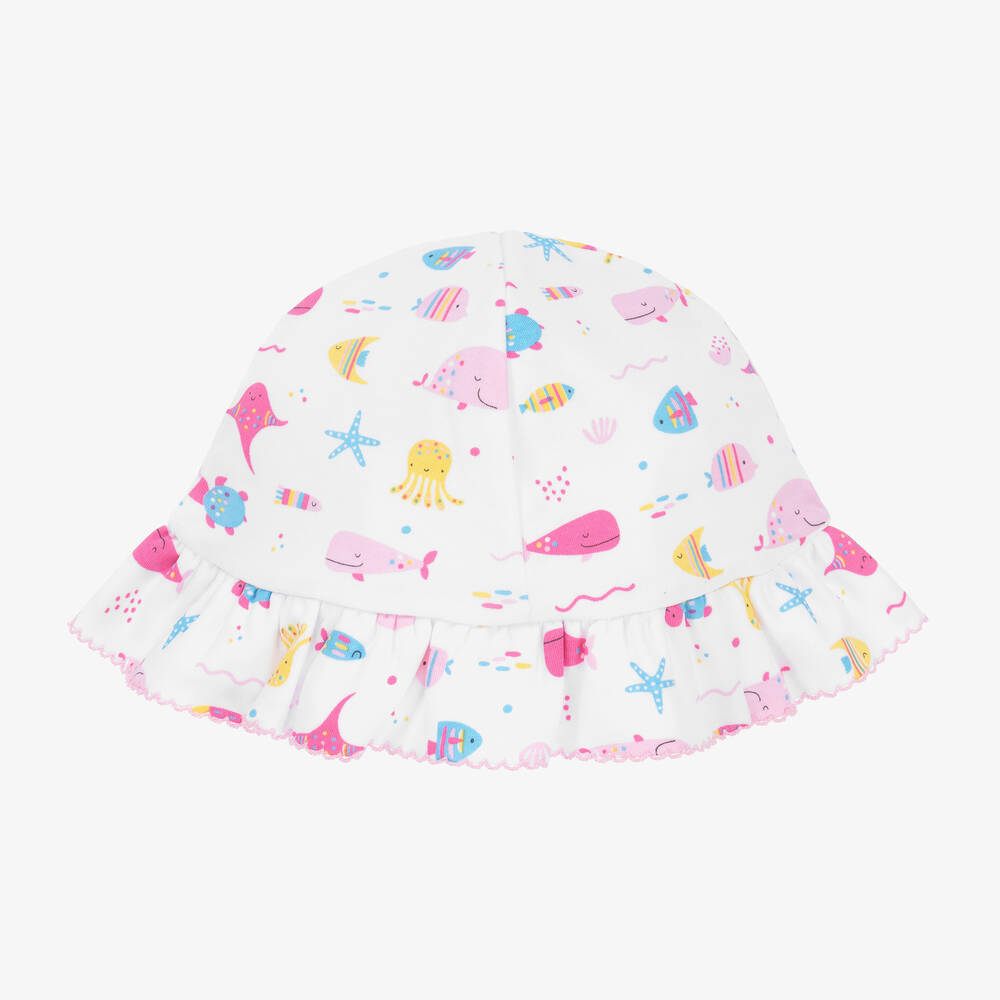 Kissy Kissy-قبعة Sealife Fun قطن لون زهري وأبيض للمولودات | Childrensalon Outlet