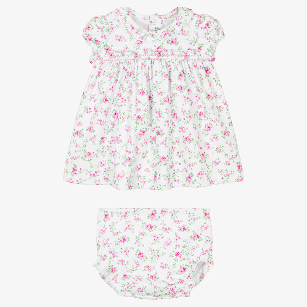 Kissy Kissy-Baby Girls White & Pink Victorian Roses Pima Cotton Dress | Childrensalon Outlet