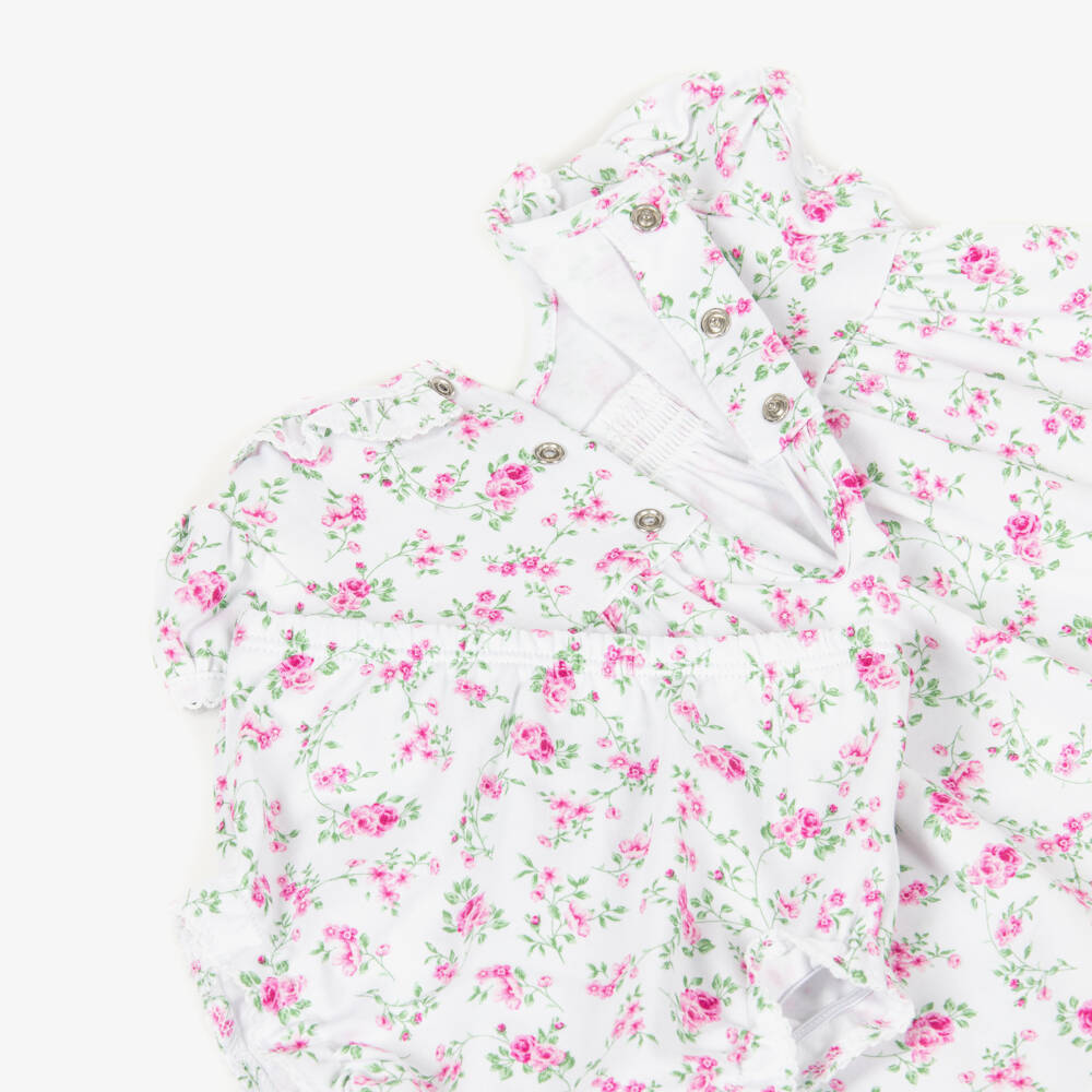 Kissy Kissy-Baby Girls White & Pink Victorian Roses Pima Cotton Dress | Childrensalon Outlet