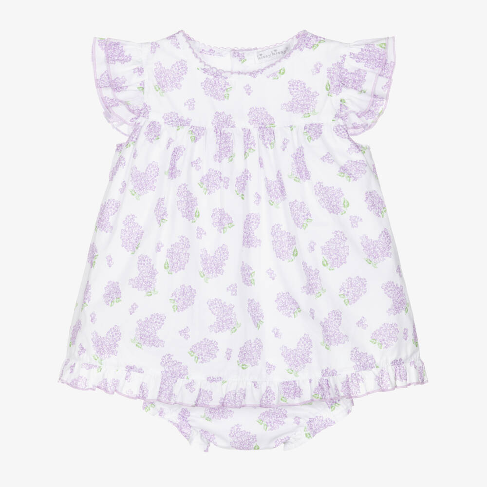 Kissy Kissy-Baby Girls White & Purple Pima Cotton Lilac Love Dress | Childrensalon Outlet