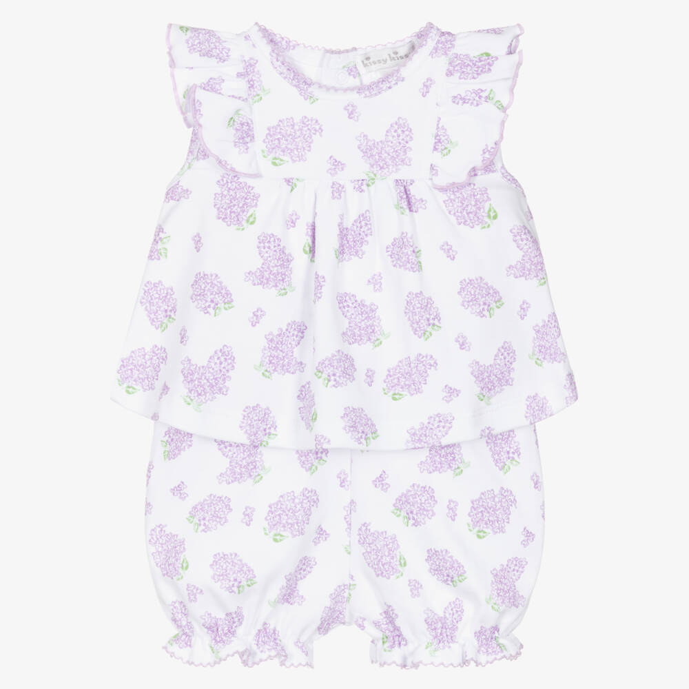 Kissy Kissy-Baby Girls White & Purple Pima Cotton Lilac Love Shorts Set | Childrensalon Outlet