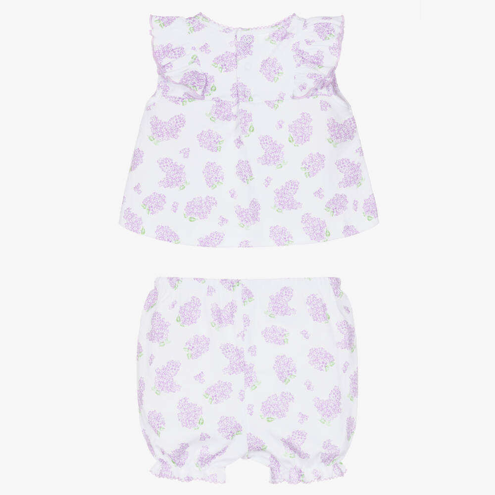 Kissy Kissy-Baby Girls White & Purple Pima Cotton Lilac Love Shorts Set | Childrensalon Outlet