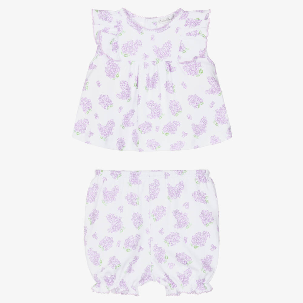 Kissy Kissy-Baby Girls White & Purple Pima Cotton Lilac Love Shorts Set | Childrensalon Outlet