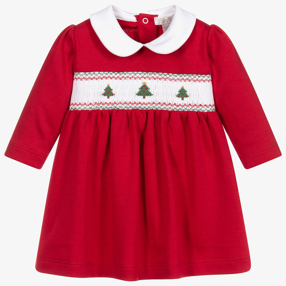 Red smocked dress baby discount