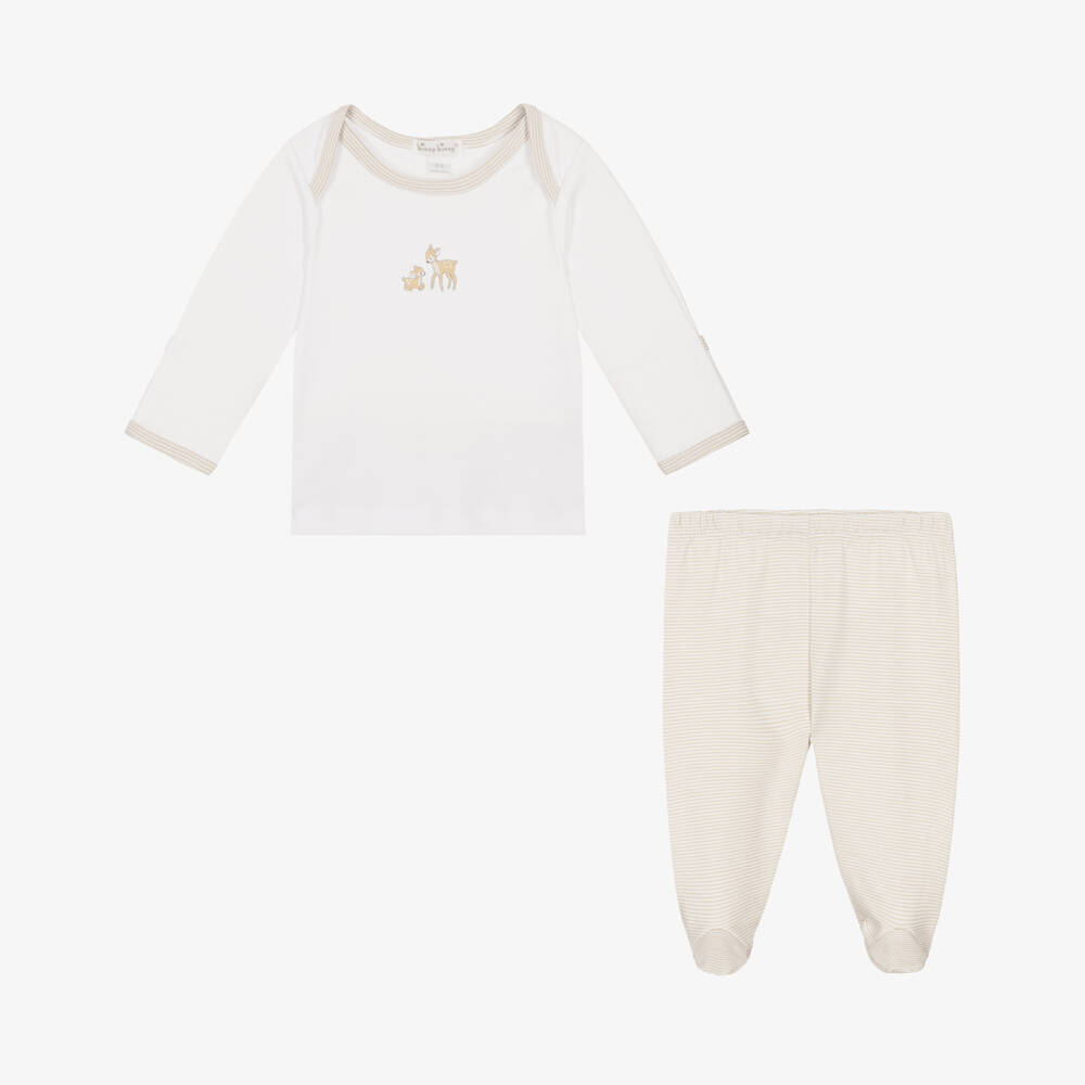Kissy Kissy-Beige Deer Print Two-Piece Babygrow | Childrensalon Outlet