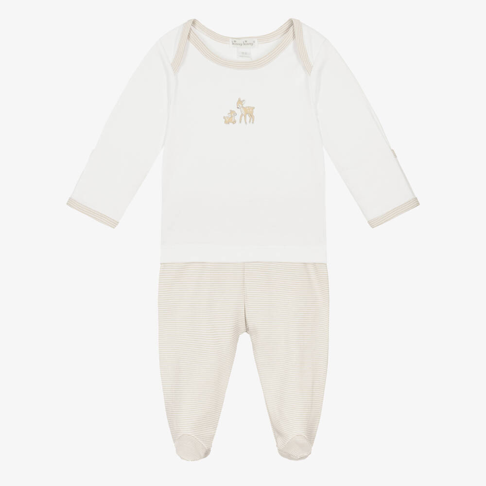 Kissy Kissy-Beige Deer Print Two-Piece Babygrow | Childrensalon Outlet