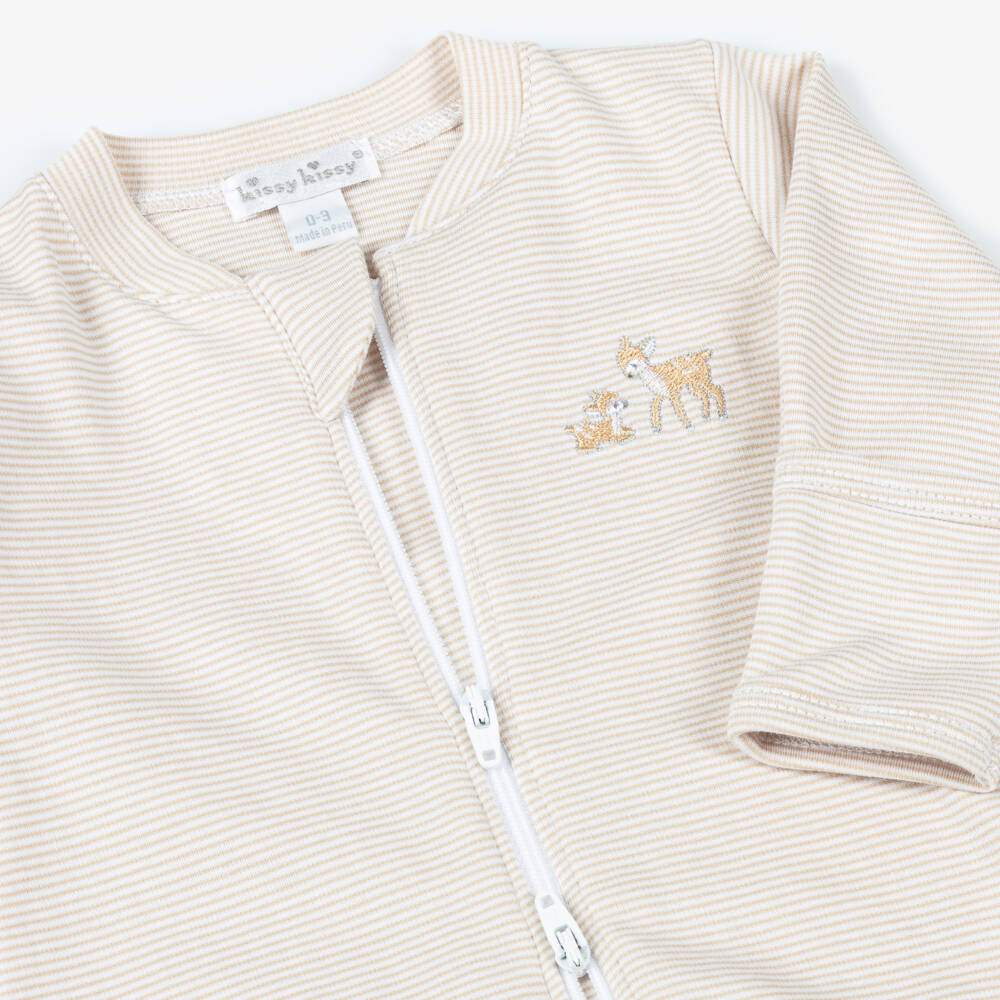 Kissy Kissy-Beige Striped Pima Cotton Babygrow | Childrensalon Outlet