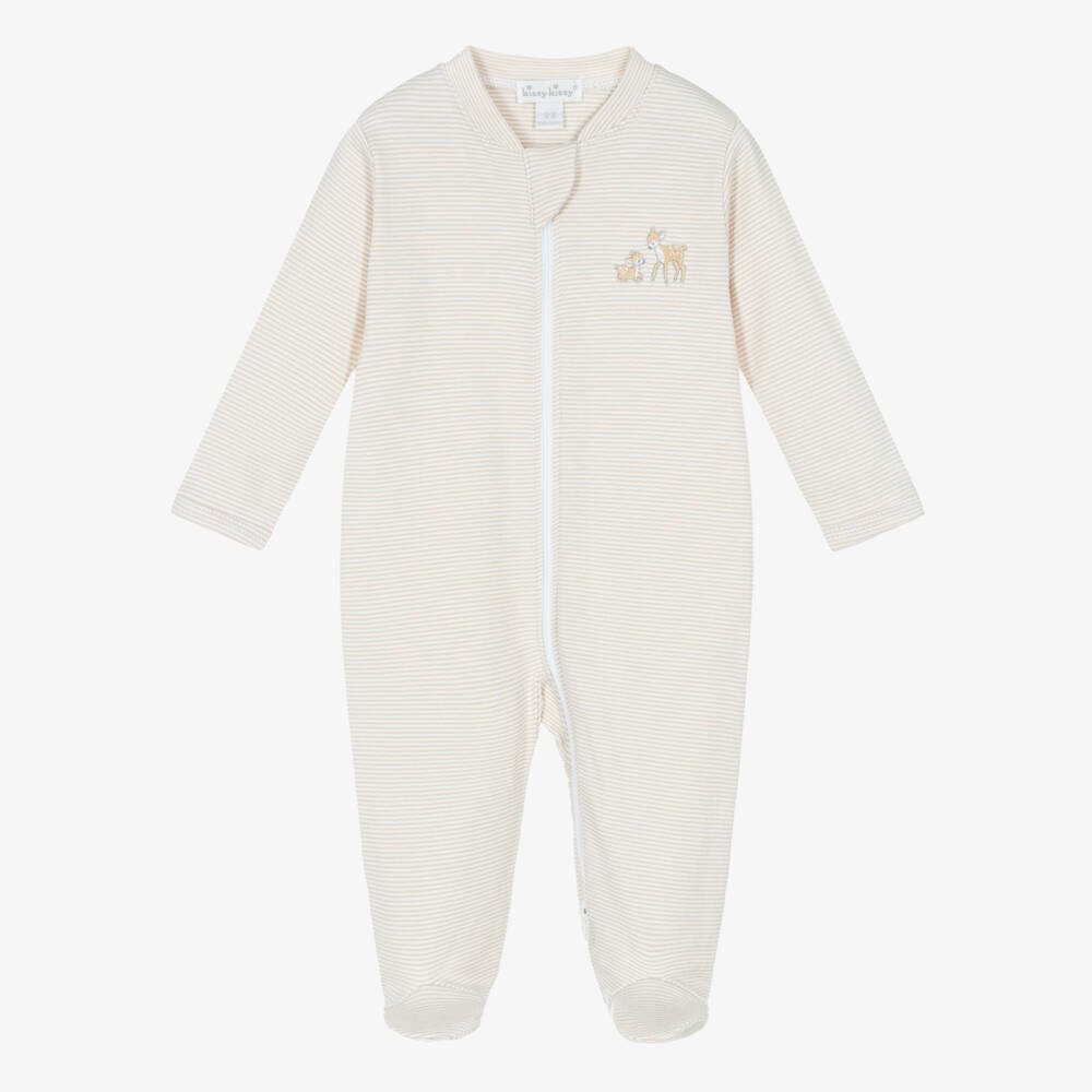 Kissy Kissy-Beige Striped Pima Cotton Babygrow | Childrensalon Outlet