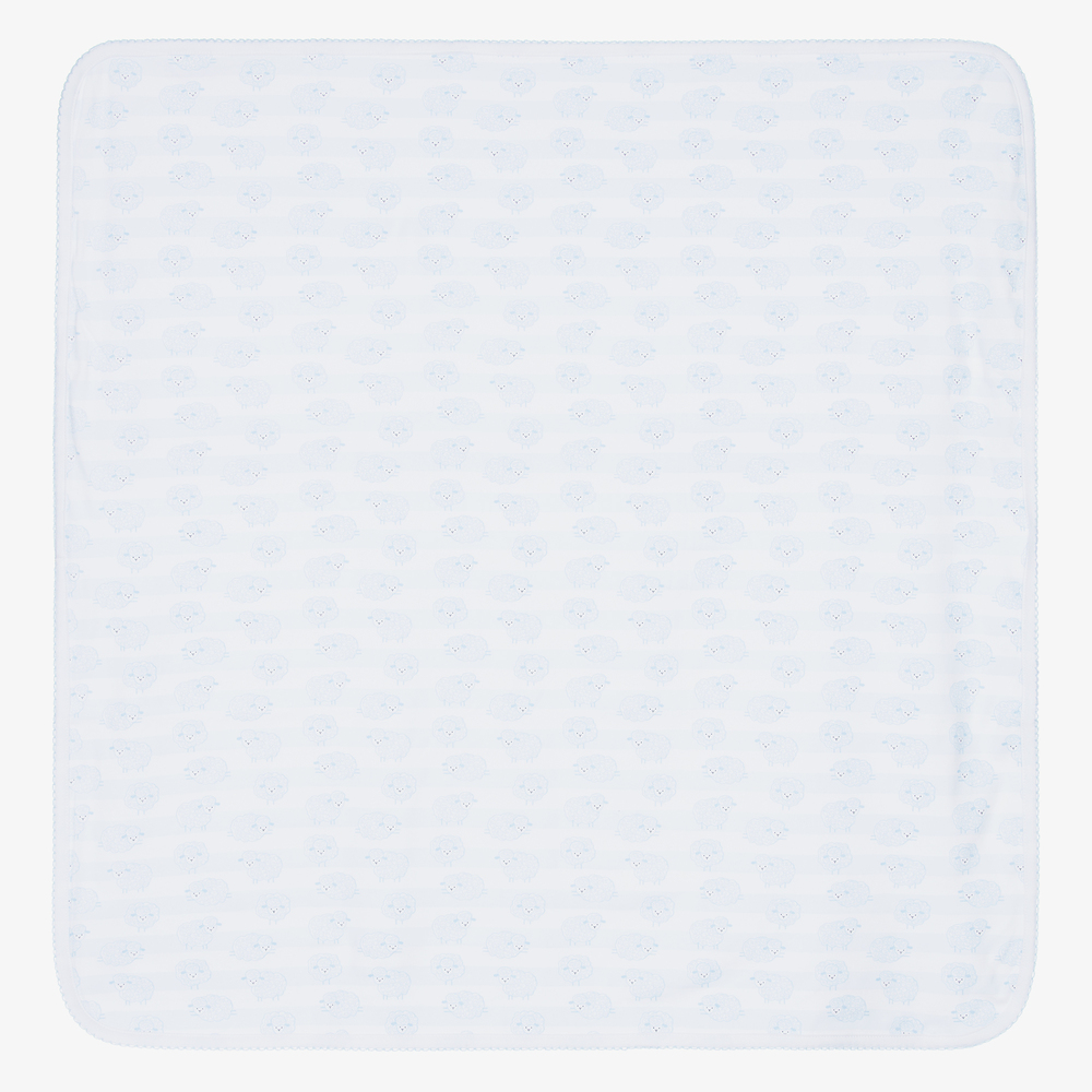 Kissy Kissy - Blue Lambs Cotton Blanket (73cm) | Childrensalon