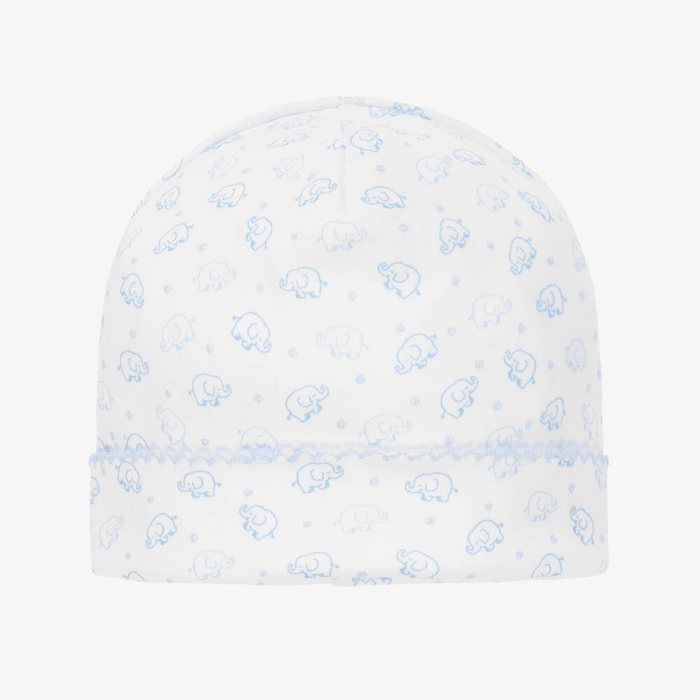 Kissy Kissy - قبعة قطن بيما لون أبيض وأزرق للمواليد | Childrensalon