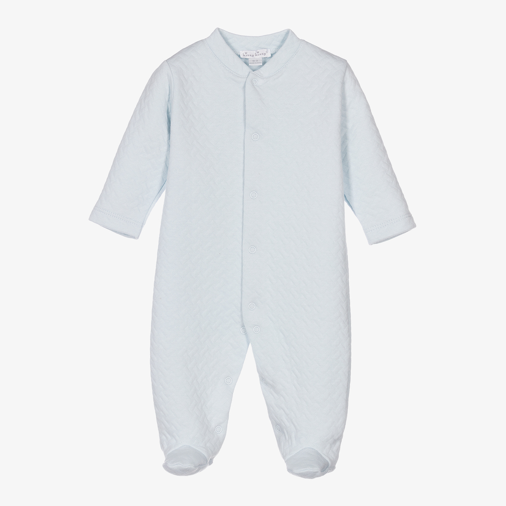 Kissy Kissy - Blue Pima Cotton Jacquard Babygrow | Childrensalon