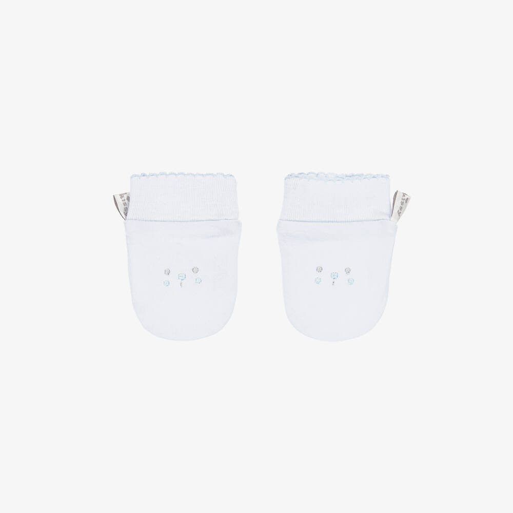 Kissy Kissy-Blue Pima Cotton Scratch Mitts | Childrensalon Outlet