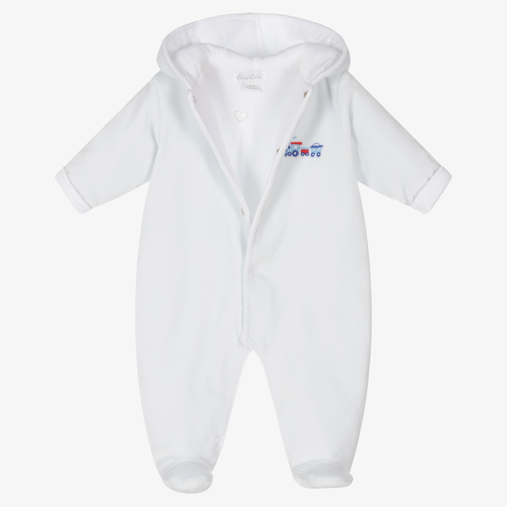 Kissy Kissy-Blue Rail Cotton Velour Pramsuit | Childrensalon Outlet