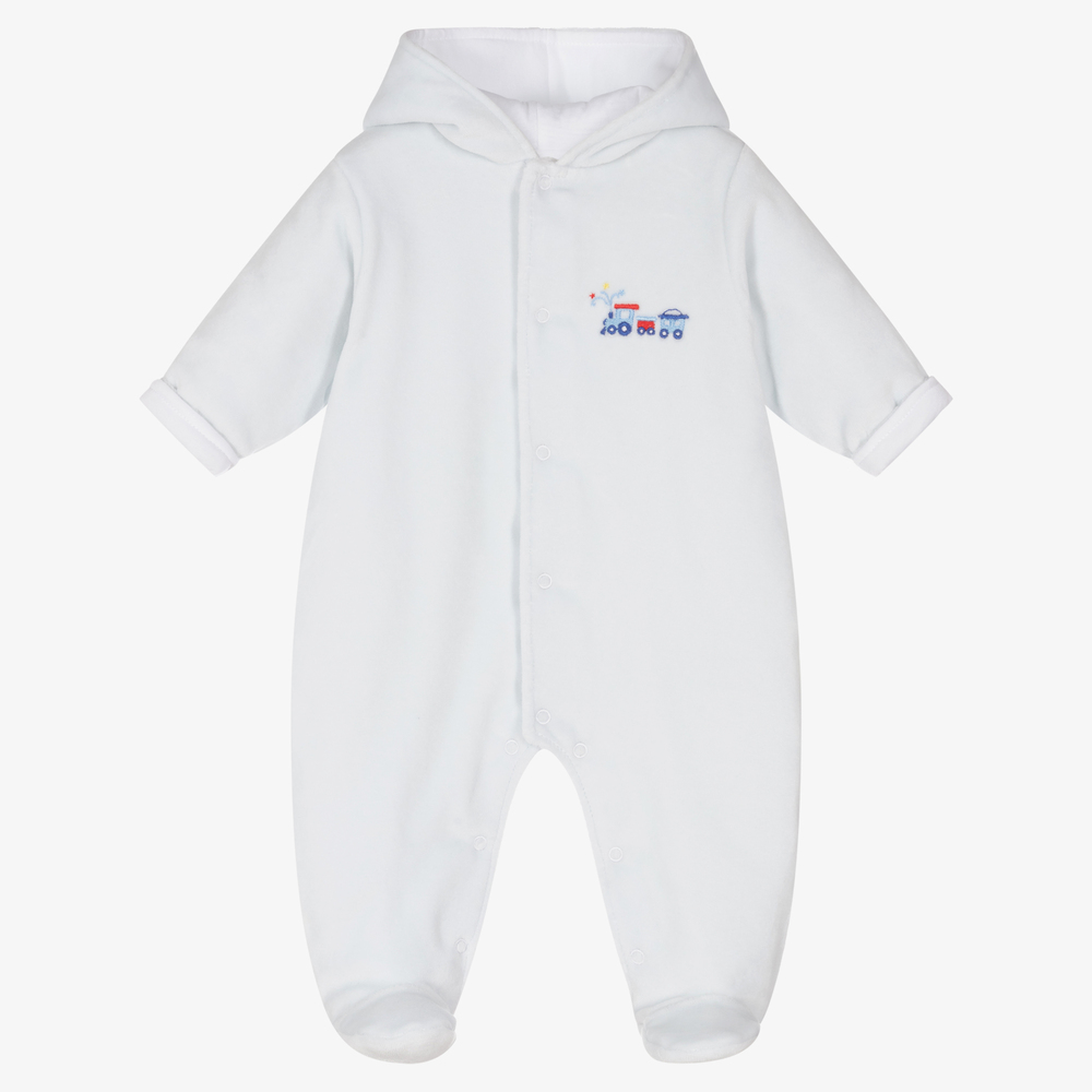 Kissy Kissy - Blue Rail Cotton Velour Pramsuit | Childrensalon