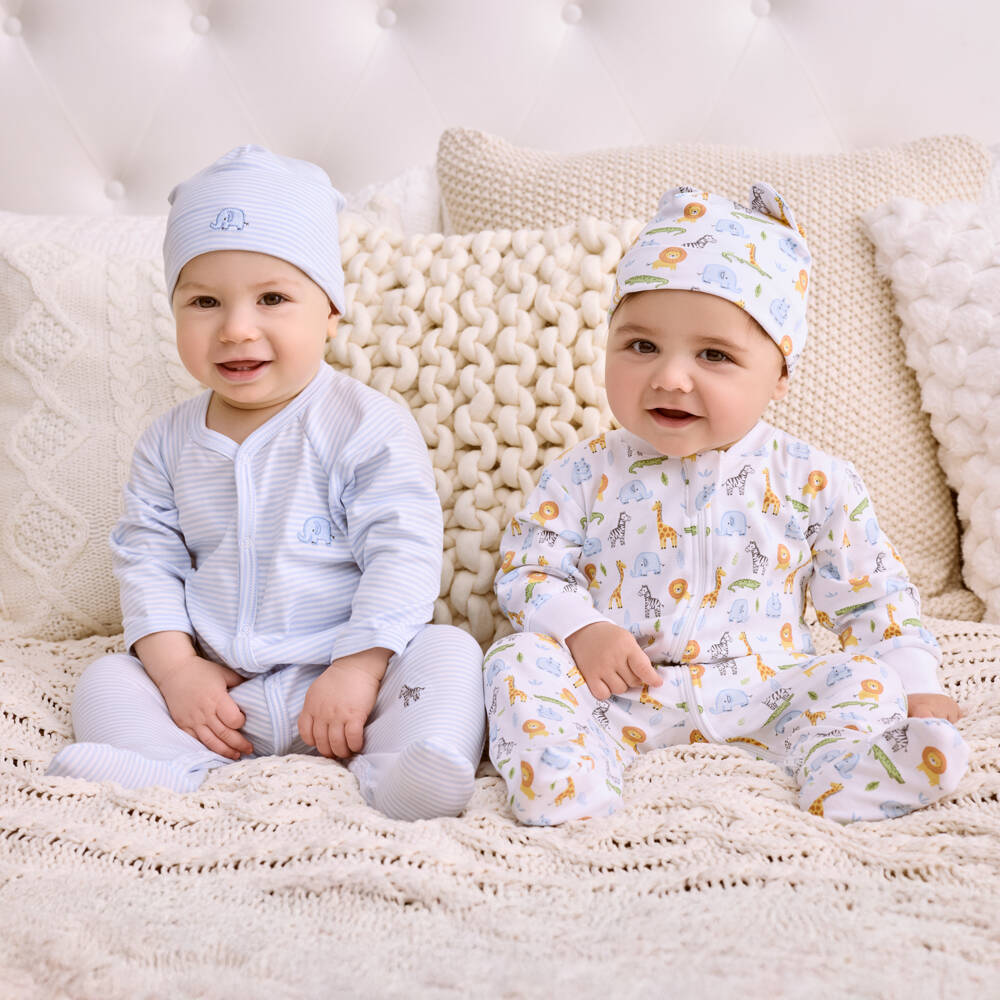 Kissy Kissy-Blue Striped Safari Babygrow | Childrensalon Outlet