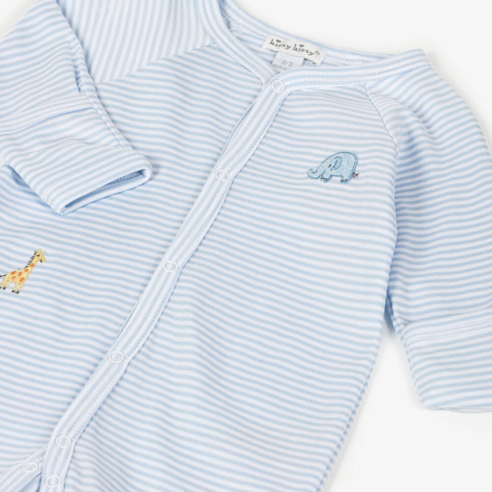 Kissy Kissy-Blue Striped Safari Babygrow | Childrensalon Outlet