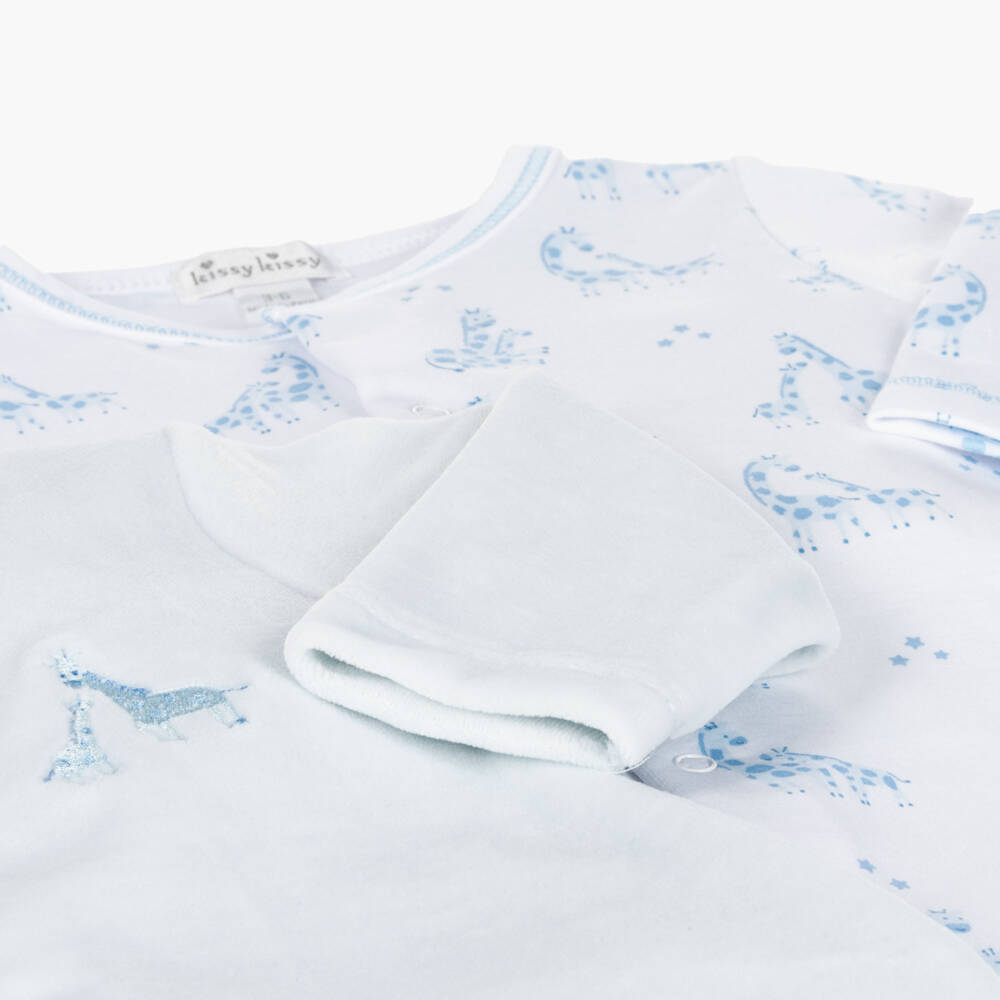 Kissy Kissy-بيبي غرو قطن قطيفة لون أبيض وأزرق للمواليد (عدد 2) | Childrensalon Outlet