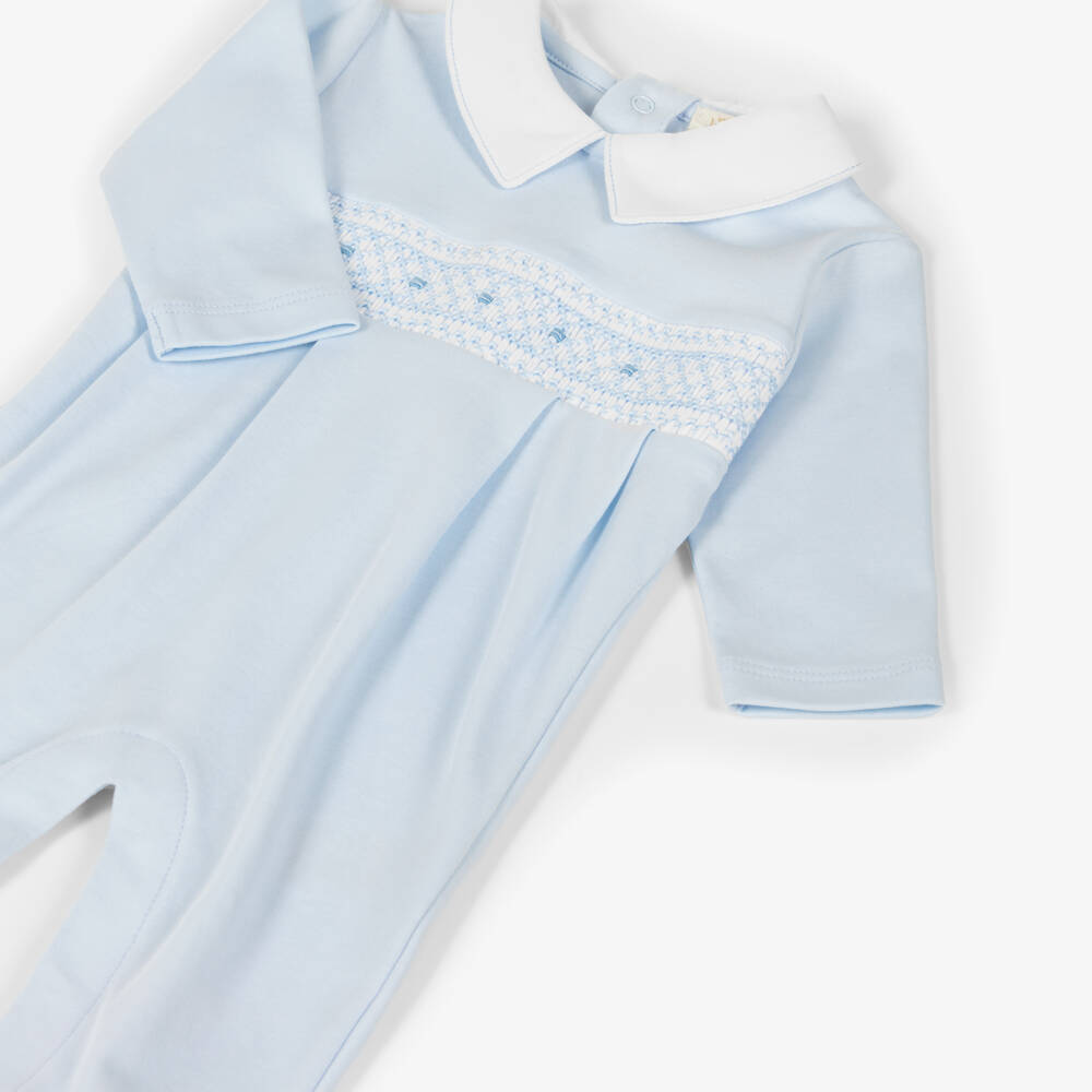 Kissy Kissy-Boys Blue Hand-Smocked Pima Cotton Jersey Babygrow | Childrensalon Outlet