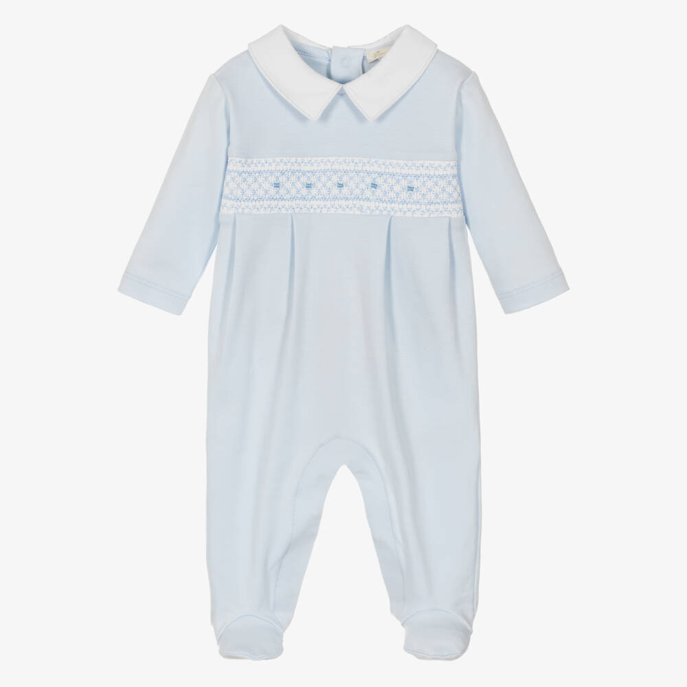 Kissy Kissy-Boys Blue Hand-Smocked Pima Cotton Jersey Babygrow | Childrensalon Outlet