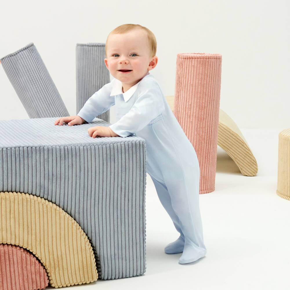 Kissy Kissy-Boys Blue Hand-Smocked Pima Cotton Jersey Babygrow | Childrensalon Outlet