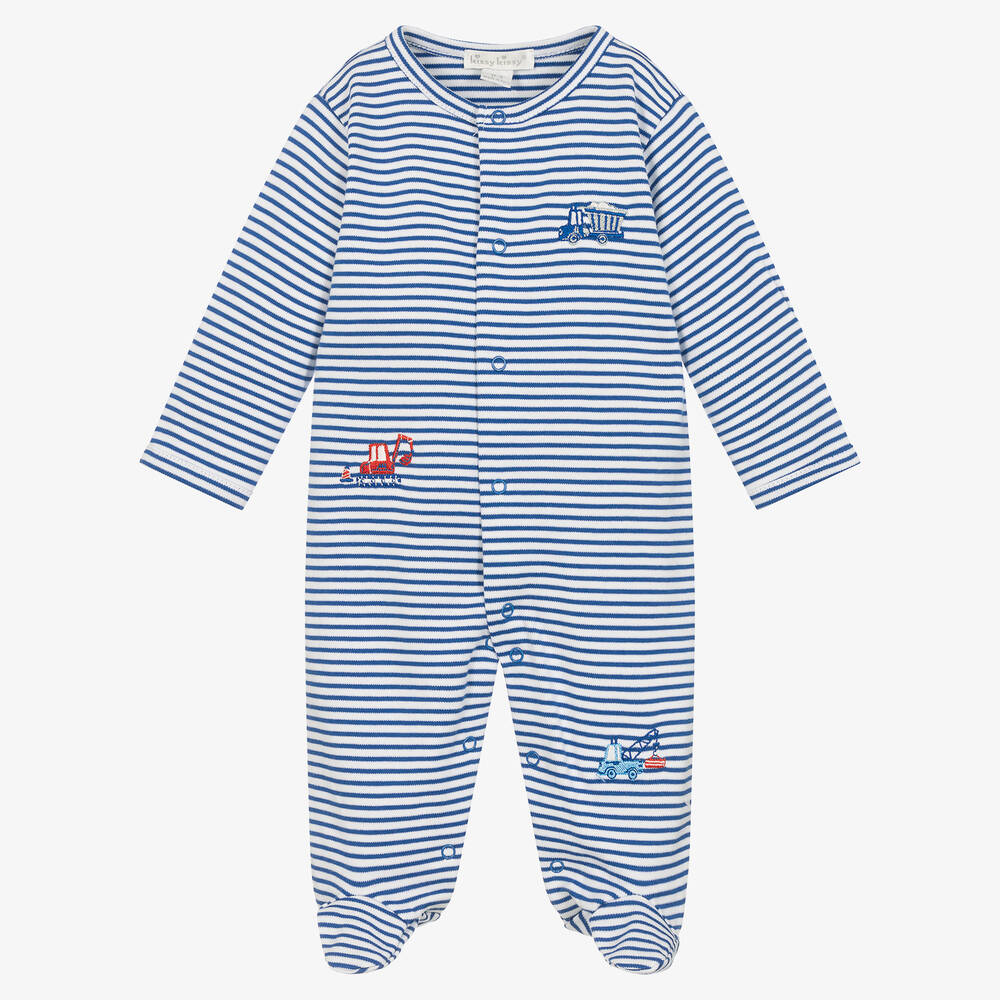 Kissy Kissy - Boys Blue Pima Cotton Building Site Babygrow | Childrensalon