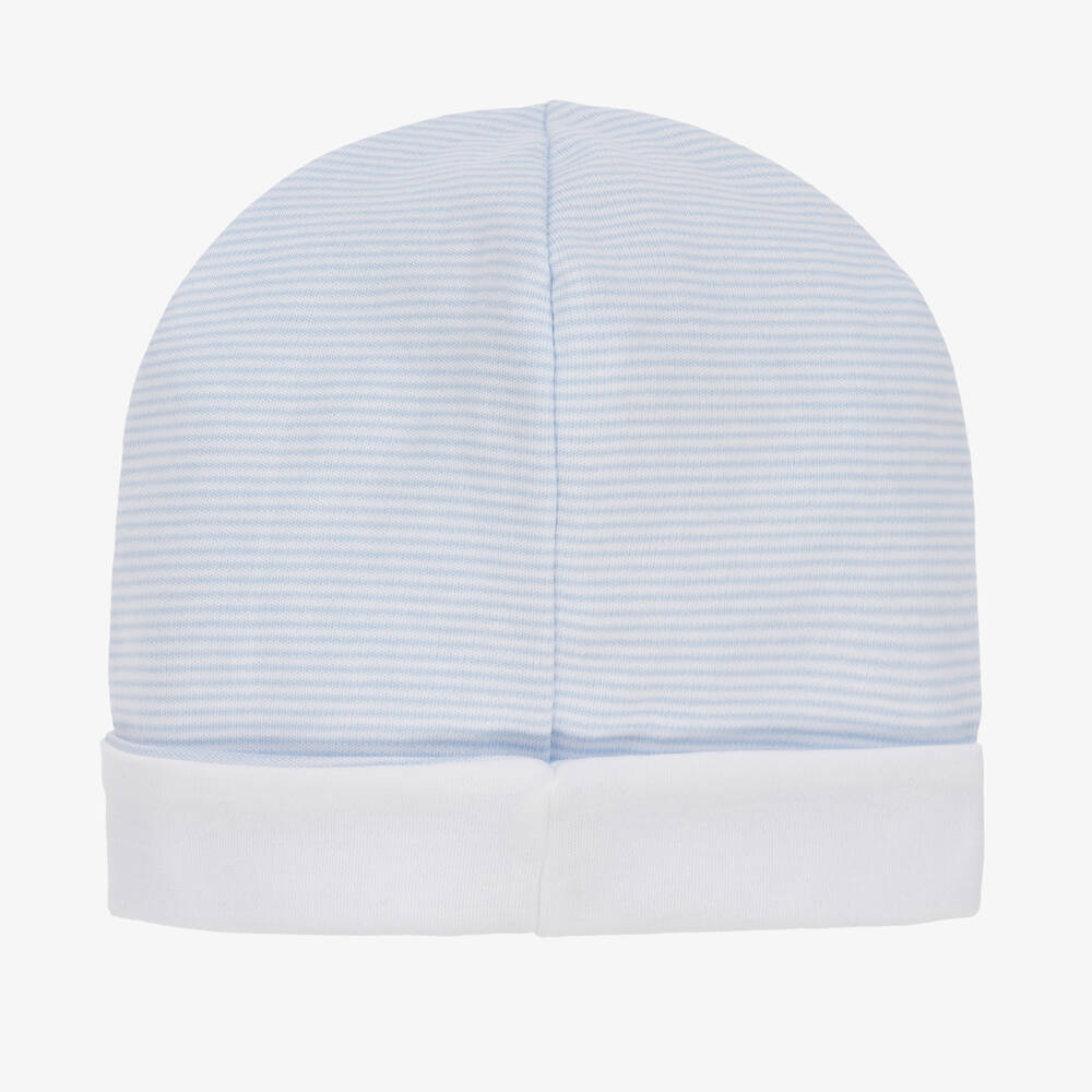 Kissy Kissy-قبعة قطن بيما لون أبيض وأزرق للمواليد | Childrensalon Outlet