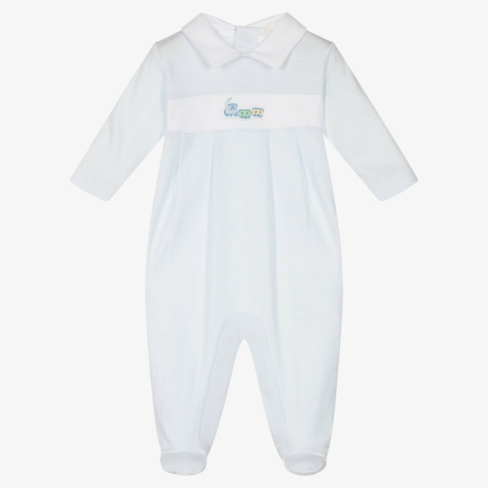 Kissy Kissy-Boys Blue Pima Cotton Toy Trains Babygrow | Childrensalon Outlet