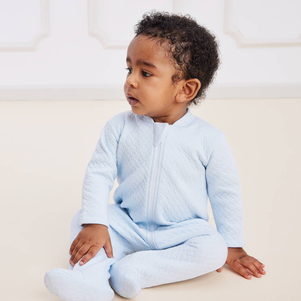 Kissy Kissy-Boys Blue Quilted Classic Jacquards Babygrow | Childrensalon Outlet