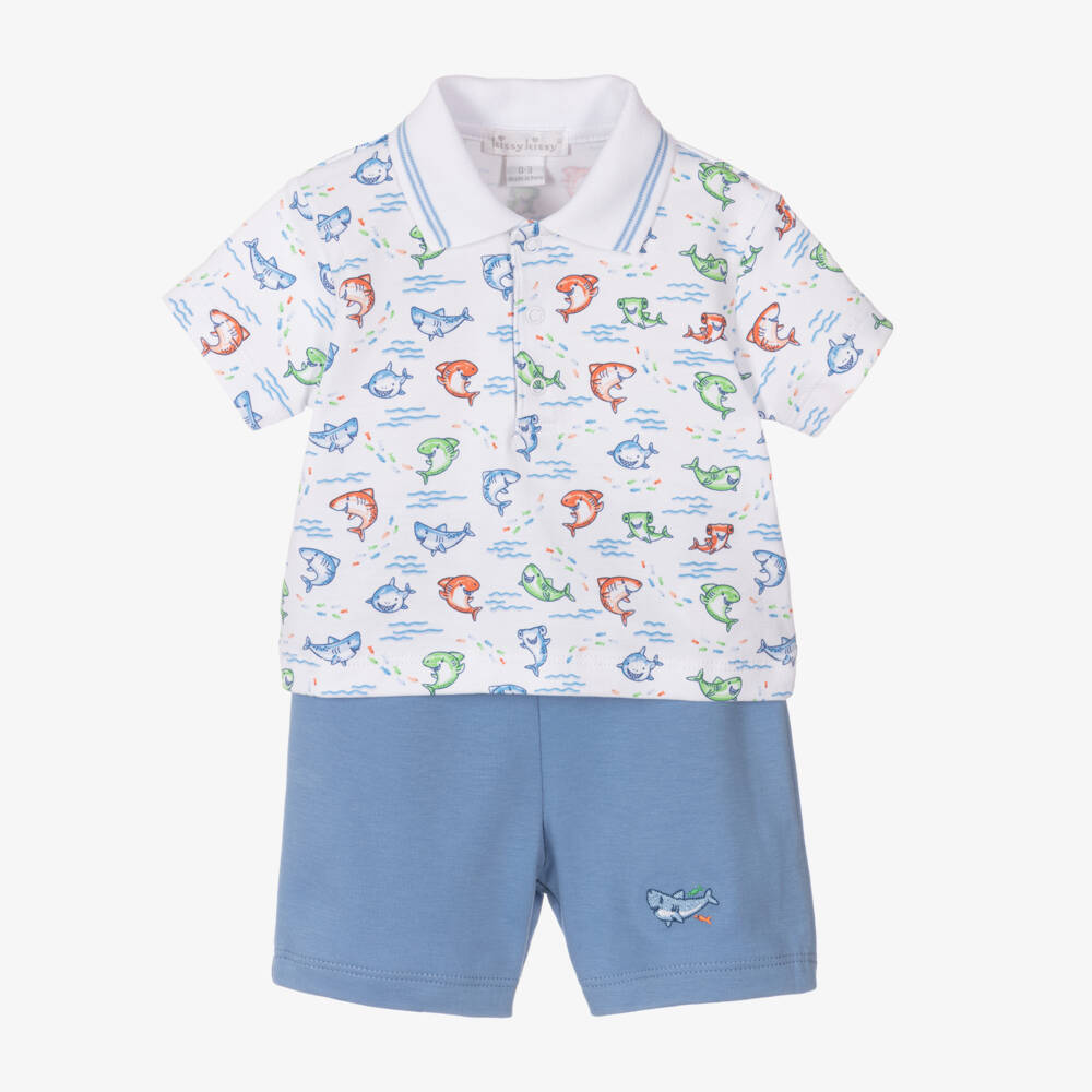 Kissy Kissy-Комплект синих шорт с улыбками акул для мальчиков | Childrensalon Outlet