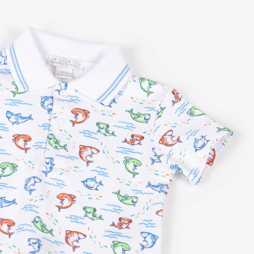 Kissy Kissy-Boys' Blue Shark Smiles Shorts Ensemble | Childrensalon Outlet