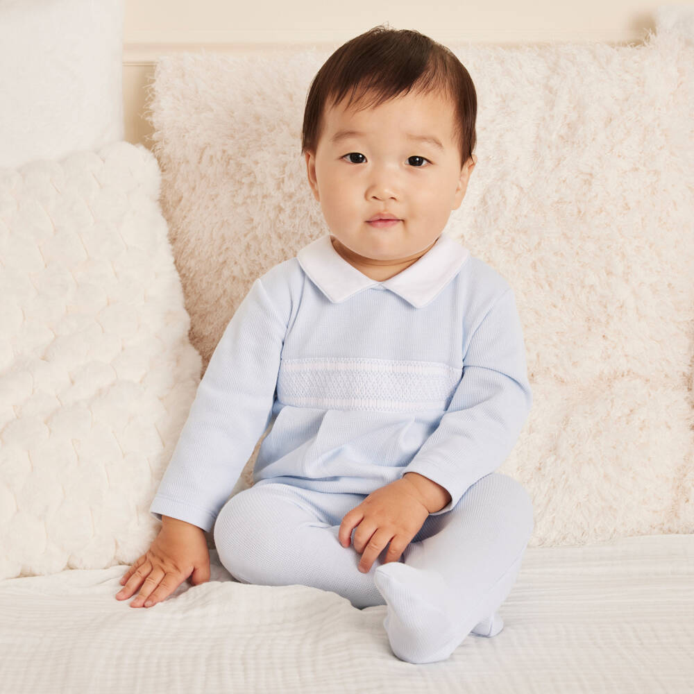 Kissy Kissy-Boys Blue Smocked Cotton Babygrow | Childrensalon Outlet