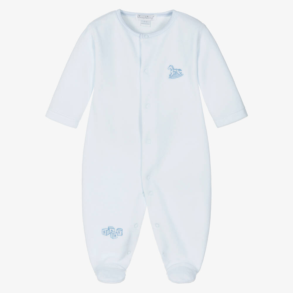 Kissy Kissy-Boys Blue Velour Rocking Horse Babygrow | Childrensalon Outlet