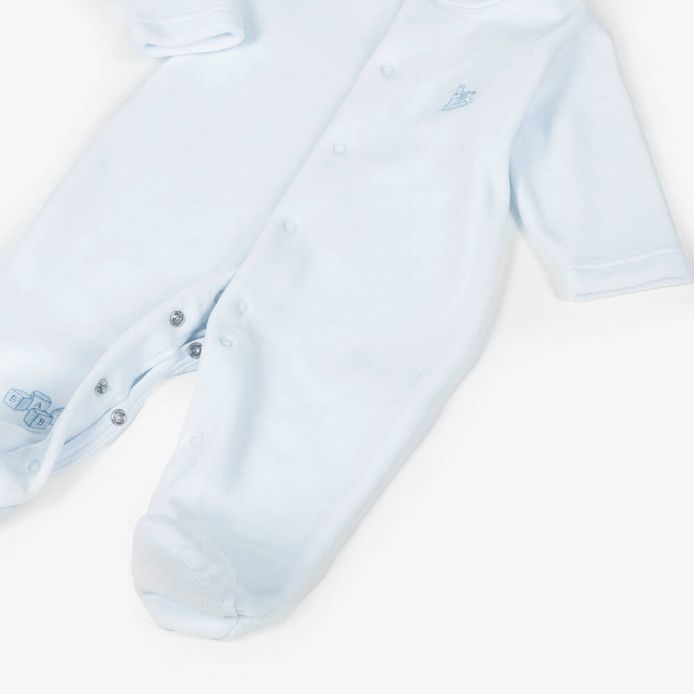 Kissy Kissy-Boys Blue Velour Rocking Horse Babygrow | Childrensalon Outlet