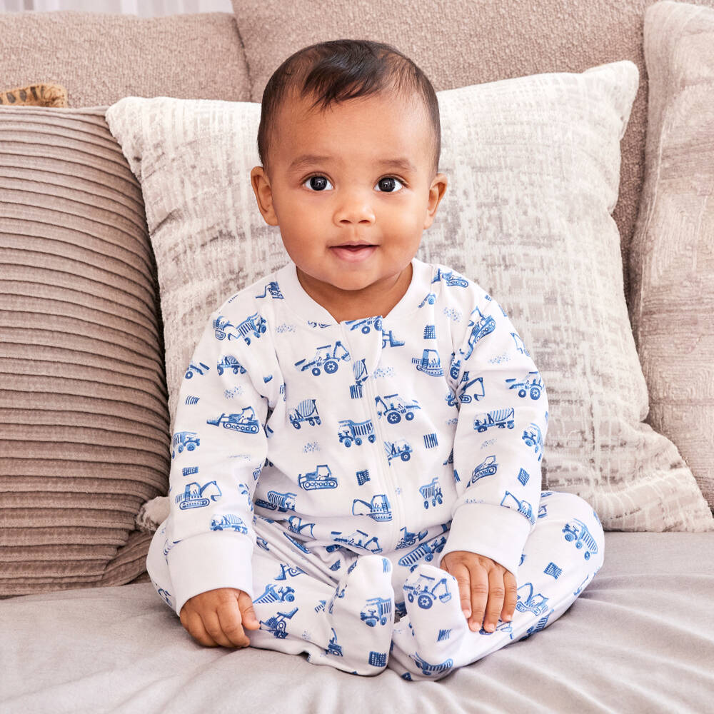Kissy Kissy-Boys Cotton Babygrow with Blue Trucks | Childrensalon Outlet